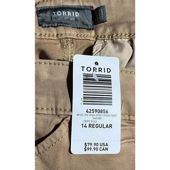 Torrid Wide Leg High Rise Chino Pants 14R Khaki Sage Outfit NWT Work Casual - Picture 5 of 9